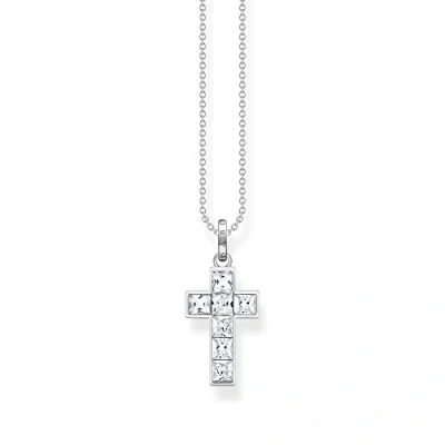 Image de THOMAS SABO KE2166 051 14 L45V Chaîne pour femme en Argent sterling 925 avec pierres blanches forme de croix et zircones Longueur 45 cm, sterling,