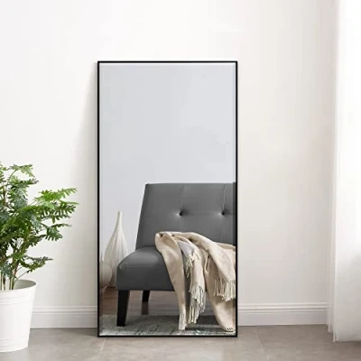 Image de [en.casa] Miroir Mural Design Cadre Rectangulaire Montage Vertical ou Horizontal Plastique 102 x 52 cm Noir