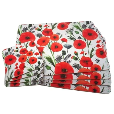 Image de LP Lot de 4 Sets Table et Dessous Verre Motif Coquelicot