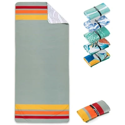 Image de Fit Flip Serviette de Plage Microfibre Grande Fine et légère à séchage Rapide Drap Piscine XXL Serviettes Anti Sable 100% recyclée Retro Stripes 160cm x 90cm