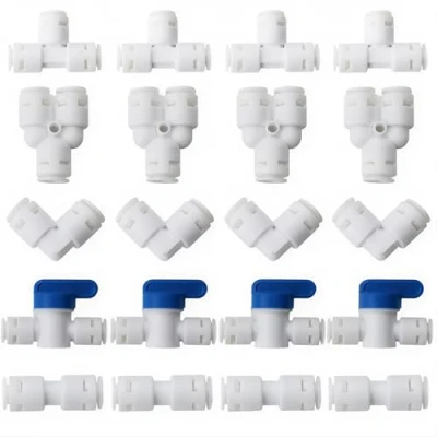 Image de CESFONJER 20 pièces Refrigerateur Tuyau Connecteur, Tube D&#039;osmose Inverse Water Filter Fittings 1/4&quot;6.3mm, Kit de Raccordement Frigo (Version Combinée Y + T I L Vanne D&#039;arrêt)