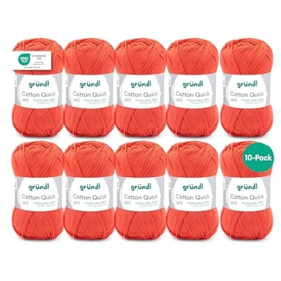 Image de Gründl Fil à Tricoter/Crocheter Cotton Quick Uni, 10 pelotes de 50 g (Fil aux Couleurs joyeuses 100% Coton, certifié Oeko TEX, / 125 m, grosseur d&#039;aiguilles : 3 4, x g), Arancione