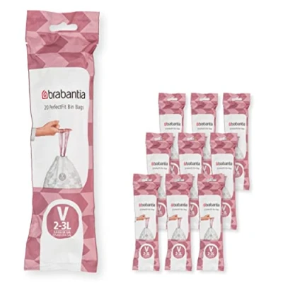 Image de Brabantia Sacs Poubelle PerfectFit Multipack (Code V 2L / 3L), Ultra Résistant, Poignées Coulissantes, 10 rouleaux (200 Sacs)
