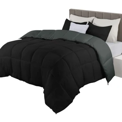 Image de Utopia Bedding Couette en Microfibre Offre Un Confort Tout au Long de l&#039;année grâce à Son Design Incroyablement Doux et Solide. (Gris/Noir, 230 x 260 cm)