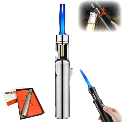 Image de Yaepoip Airbrush Windproof Lighter, Portable Adjustable Refillable Butane Jet 360 Degree Rotating Ignition, Flame Size (Silver)