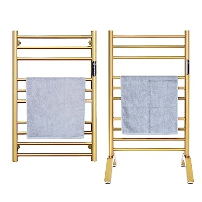 Image de SèChe Serviette éLectrique Or,Chauffe Radiateur Salle De Bain Autoportant Et Mural 304 Acier Inoxydable éTendoir à Linge 10 Barres Chauffe Serviettes Bain, Plug In