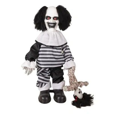 Image de P&#039;TIT Clown 25155 Automate Halloween Animé Animatronique Animatronics Maléfique Sonore et Lumineux Décoration Effrayante Piles Non incluses (3xAA) Noir, Blanc 80 cm
