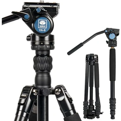 Image de Sirui Professional Video VA Trépied Voyageurs 62,6 Pouces Aluminium Voyage vidéo avec Fluid Head et Arca Swiss Quick Release Plate Capacité de Charge jusqu&#039;à 3kgs