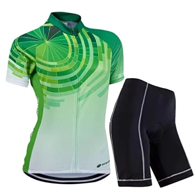 Image de Femmes Vélo Cyclisme Respirant à séchage Rapide Maillots Set, Jersey Cycle Manches Courtes Veste + 3D Coussin Rembourré Serré Shorts Pantalon (Citron Vert, S)