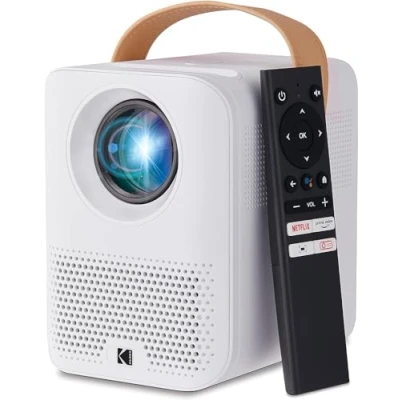Image de KODAK Projecteur Intelligent FLIK HD9 Mini Film Portable intérieur et extérieur Blanc avec Applications de Streaming Android TV, Wi FI Bluetooth, Haut parleurs intégrés