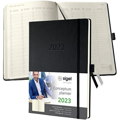 Image de SIGEL C2318 Agenda Semainier Conceptum 2023, Disposition Verticale, A4+, Noir, Hardcover, 2 Pages = 1 Semaine, 192 S.