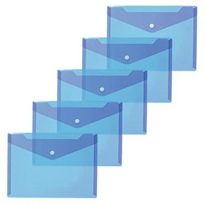 Image de HERMA 20055 Lot de 5 pochettes transparentes en polypropylène avec bouton pression pour l&#039;école, l&#039;université, le bureau, les enveloppes Bleu Format A5 25 x 18 cm