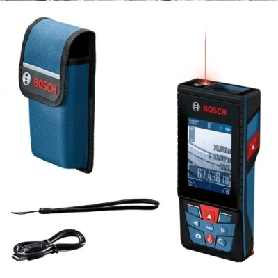 Image de Bosch Professional télémètre laser GLM 150 27 C (caméra intégrée, batterie 3,6 V portée : jusqu’à m, robuste, IP54, ± 1,5 mm*, dragonne, housse)