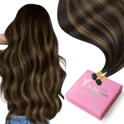 Image de YoungSee Extension Cheveux Nano Balayage 50 cm Ring A Froid Brun Fonce à Cold Fusion Ombre Loop 50Brin/50G