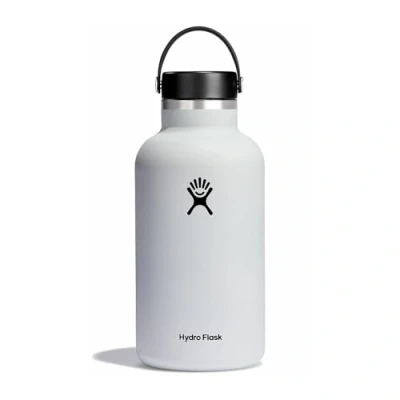Image de Hydro Flask Bouteille d&#039;eau 1893 ml (64 oz) en acier inoxydable à isolation sous vide avec bouchon Flex étanche et revêtement poudre Goulot large White