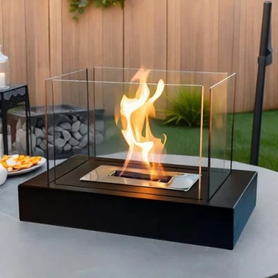 Image de JHY DESIGN Pot à Feu Rectangulaire de Table avec Verre Quatre Côtés 35 cm Longueur Cheminée Portable sans Vent Combustion Propre au Bioéthanol pour Le Patio Intérieur