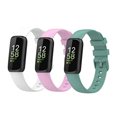 Image de Waekethy Bracelets pour Fitbit Inspire 3, Silicone Bracelet de Montres Remplacement Compatible avec 3 (S, Blanc+Pourpre+Vert)