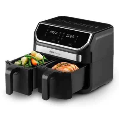 Image de Ufesa Thunder, Four Électrique à Air, Air Fryer Double Compartiment (4,5L + 4,5L), XXL,11 Programmes, 1700W, Côntrole Digital, Minuterie, Temperature 80º 200ºC, Antidérapant