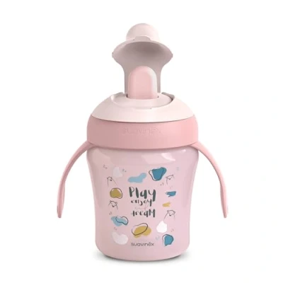 Image de Suavinex, Tasse Apprentissage avec Bec Rigide Anti Râpage, Bébé Fuite, Gobelet Enfant Couvercle Rabattable et Poignées, Passe au Lave Vaisselle. +6 Mois, 200 ml. Bears, Rose