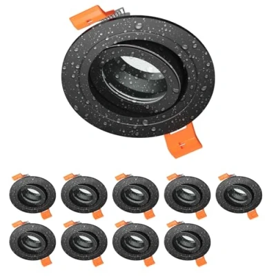 Image de ledscom.de 10 pièces cadre d&#039;encastrement au plafond ERID pour salle de bain, local humide, IP44, rond, pivotant, noir mat