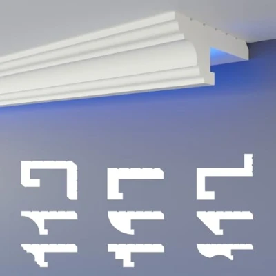 Image de HEXIMO profilé de joint d&#039;ombre LED moulures stuc, éclairage indirect XPS styrofoam plafond construction sèche pour le revêtement mur (10,2 mètres HLED 16)