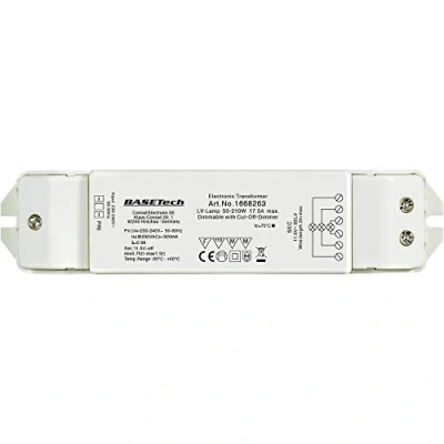 Image de Basetech BT 1668263 Transformateur halogène 12 V 50 210 W dimmable avec variateur à coupure de phase descendante