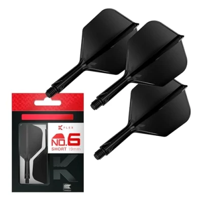 Image de Target Darts K Flex Integrated Dart Flight and Shaft, No.6 Noir (Court) Pack de 3 fléchettes No 6, 2 en 1 moulé avec précision et Tige fléchette Accessoires