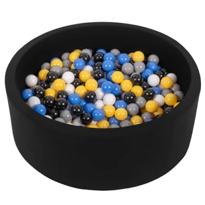 Image de SELONIS Piscine À Balles 90X30cm/300 Ronde en Mousse pour Bébé Enfant, Noir: Noir/Blanc/Gris/Bleu/Jaune