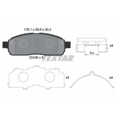 Image de TEXTAR 2240601 Jeu de plaquettes frein non préparé pour indicateur d&#039;usure avec accessoires FORD USA: F 150 Mk12 Crew Cab Pick up