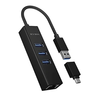 Image de HUB 3Port ICY BOX 1xUSB C Adapter 1xGigabit LAN Ethernet passiv Black