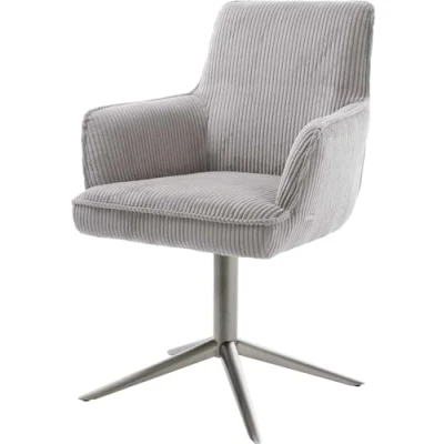 Image de chaise pivotante Heira Flex avec accoudoirs côtelé gris argenté pied de 4 branches grafiete pivotement sur 360 fonction bascule ressorts ensachés