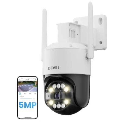 Image de ZOSI Caméra de Surveillance Extérieure 3K Wi FI 6 avec 360 Pan &amp; Tilt, 2,4 GHz WiFi AI Détection Humain/Véhicule/Animal, Audio 2 Voie, Vision Nocturne Couleur, C296