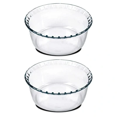 Image de JUANIO Lot de 2 moule soufflé rond, en verre fileté, plateau réfractaire, plat à four cuisson, capacité 2.4 L Diamètre 21.5 x Hauteur 9.8 cm