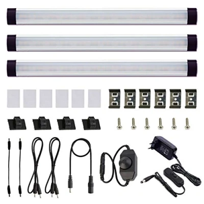 Image de AIBOO Gradable Lot de 3 Barre LED avec Interrupteur, Cuisine Sous Armoire Lumière, Lampes Bar Gradateur à Cadran pour Comptoir,Garde robe,Éclairage Placard (Blanche Froide6000K)