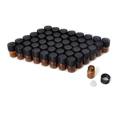 Image de Enslz Lot de 50 mini flacons vides pour huile essentielle 1 ml (1/4 dr) 2 (5/8 en verre ambré avec réducteur d&#039;orifice et bouchon, gouttes les yeux