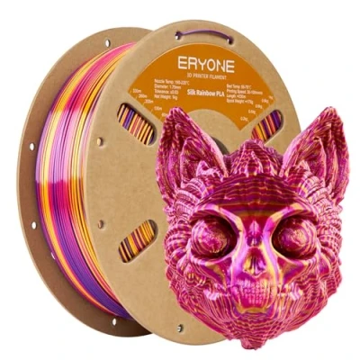 Image de ERYONE Silk Rainbow Twist PLA Filament, Fast Color Change for 3D Printing Shiny 1.75mm ±0.03mm, 1KG Spool (2.2 Lbs), Red Gold Purple