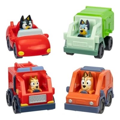 Image de BlueY 4 Mini véhicules de Fais la Course dans Le Camion Poubelle de, Pompiers et Bingo, Voiture décapotable Bandit, 4x4 d4 me Famille Bouvier Chilli, Collectionne Les Tous !