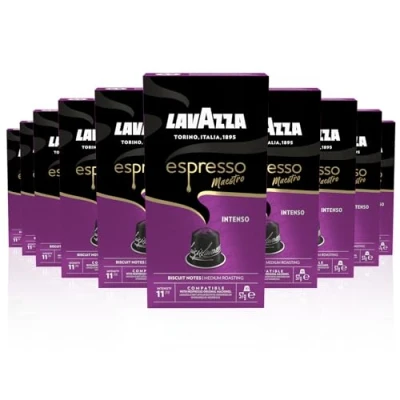 Image de Lavazza, Espresso Maestro Intenso, 100 Capsules Café Compatibles avec les Machines Nespresso Original, Notes de Bois, Épices et Cacao, Arabica Robusta, Intensité 11/13, Torréfaction Moyenne