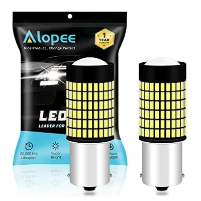 Image de Alopee 2 Pack 1156 Ampoules d&#039;éclairage de Voiture 9V 30V 3014 144 SMD LED avec Projecteur Remplacement 1141 1073 7506 1003 pour Intérieur RV Camper Feu Recul Queue 6000K Xenon Blanc