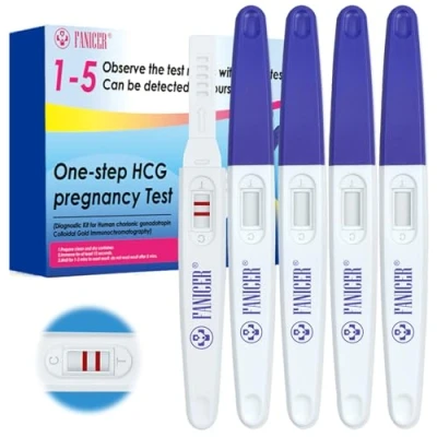 Image de 5 Pcs Test De Grossesse, Détection PréCoce Fiable Et rapide RéSultat Emballés individuellement HCG Test, Tests Grossesse PréCoce, en 3 minutes,Bleu