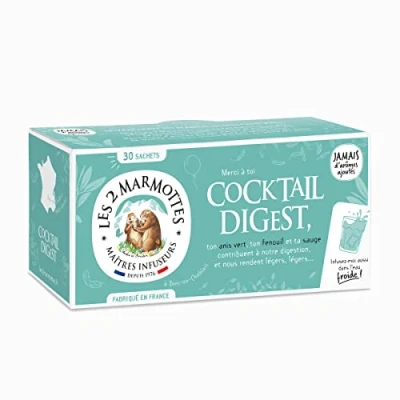 Image de Les 2 Marmottes Infusion Cocktail Digest 30 sachets Anis Vert, Fenouil et Sauge Aide à la Digestion Idéal fin de repas Chaud ou Froid Made In France Sans arômes ajoutés 55g