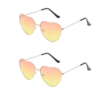 Image de Lunettes De Soleil Coeur,2 PCS Coeur Hippy Hippie Monture En Métal Rétro Vintage Pour Femmes Filles Festival 60s 70s Fantaisie Déguisement Accessoire Or