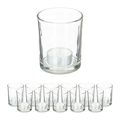 Image de Relaxdays Lot de 12 photophores en Verre pour Bougies Chauffe Plat, Design Simple, H x D : 8,5 7 cm, Transparent