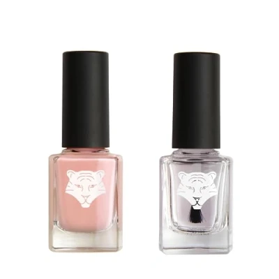Image de ALL TIGERS Lot de 2 Vernis Base &amp; Top Coat transparent et Rose Pétale 102 à Ongles Vegan Ingrédients Naturels Bio sourcés Brillance longue tenue 2x11ml…