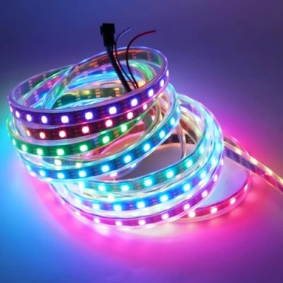 Image de Bande LED WS2812B RGB 5050SMD Individuel adressable Programmable,5V Flexuabke Strip Dream Color DIY Projects Lighting for TV,PC,LED Wall (5M 300LEDs IP67 Waterproof, Black Pcb)