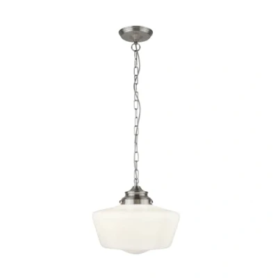 Image de Searchlight School House Luminaire suspendu à 1 lumière argent satiné, blanc IP44, E27