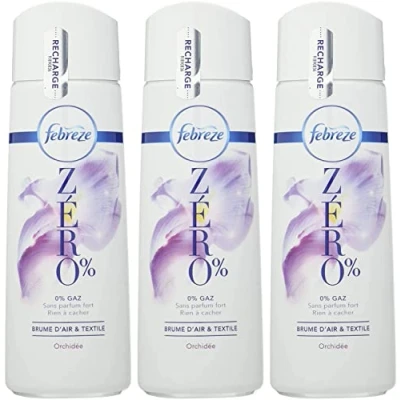 Image de Febreze ZERO% Orchidée Brume d&#039;Air &amp; Textile, Élimine les mauvaise odeurs, 3x300 ml