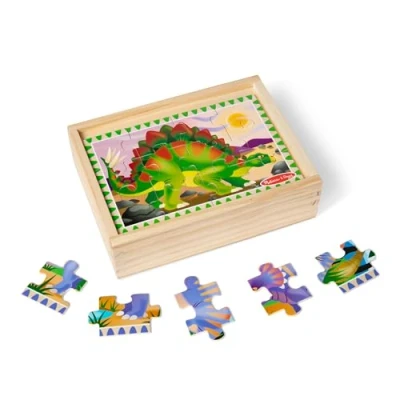 Image de Melissa &amp; Doug Coffret avec 4 Puzzles en Bois Dinosaures, Cadeau pour enfants de 2 3 5 ans, Jouets d&#039;éveil et 1er âge, d&#039;activité développement, Jouet éducatif, classique