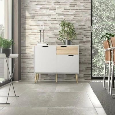 Image de Dmora Buffet avec deux portes et un tiroir, blanc chêne, Mesures 98 x 81 39 cm
