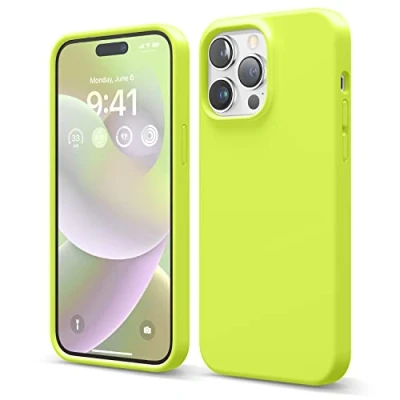 Image de elago Coque Silicone Liquide Compatible avec iPhone 14 Pro Max Étui (6.7), Premium, Housse Protection Complète Case Antichoc à 4 Structure, Microfibre Empêche Rayures (Jaune Fluo)